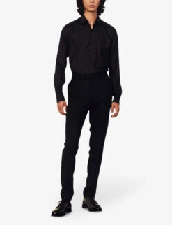 Sandro Alpha Wool-flannel Tapered-leg Trousers -KOOPES Clothing Shop 74 10081 SHPPA00222 NAVYBLUE ALT01