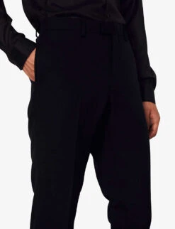 Sandro Alpha Wool-flannel Tapered-leg Trousers -KOOPES Clothing Shop 74 10081 SHPPA00222 NAVYBLUE ALT03