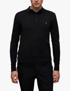 AllSaints Mode Slim-fit Wool Polo Shirt -KOOPES Clothing Shop 948 10136 MK005D BLACK ALT02