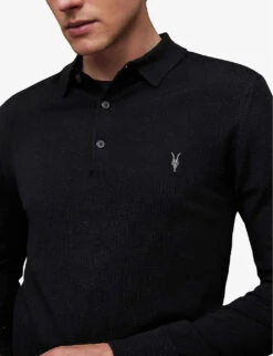 AllSaints Mode Slim-fit Wool Polo Shirt -KOOPES Clothing Shop 948 10136 MK005D BLACK ALT04