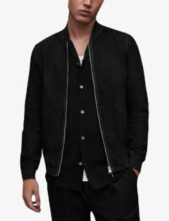 AllSaints Ronan Regular-fit Suede Bomber Jacket 10 AllSaints Ronan Regular-fit Suede Bomber Jacket -KOOPES Clothing Shop R03672238 BLACK ALT02