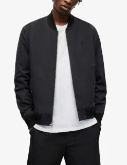 AllSaints Bassett Ramskull-embroidery Cotton Bomber Jacket -KOOPES Clothing Shop R03760160 BAYLEAFTAUPE ALT02