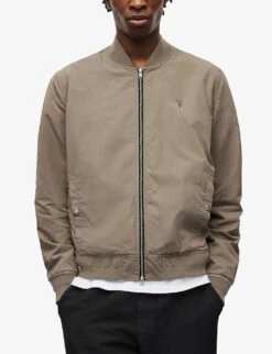 AllSaints Bassett Ramskull-embroidery Cotton Bomber Jacket -KOOPES Clothing Shop R03760160 BAYLEAFTAUPE ALT04