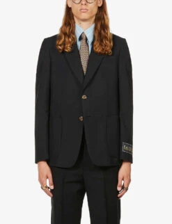 Gucci Firenze Peak-lapel Cotton, Mohair And Wool-blend Blazer -KOOPES Clothing Shop R03765520 BLACK ALT02