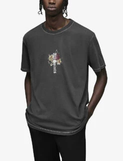 AllSaints Oshiba Graphic-print Organic-cotton T-shirt -KOOPES Clothing Shop R03921128 WASHEDBLACK ALT02