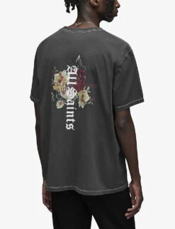 AllSaints Oshiba Graphic-print Organic-cotton T-shirt -KOOPES Clothing Shop R03921128 WASHEDBLACK ALT03