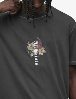 AllSaints Oshiba Graphic-print Organic-cotton T-shirt -KOOPES Clothing Shop R03921128 WASHEDBLACK ALT04