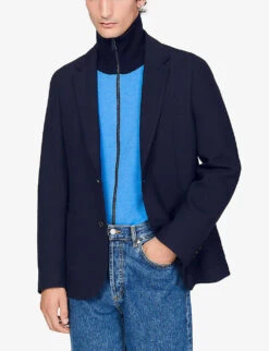 Sandro Unstructured Single-breasted Jersey Suit Jacket -KOOPES Clothing Shop R03947830 BLEUS ALT02