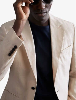 Reiss Kin Slim-fit Single-breasted Linen Blazer -KOOPES Clothing Shop R03962187 STONE ALT02