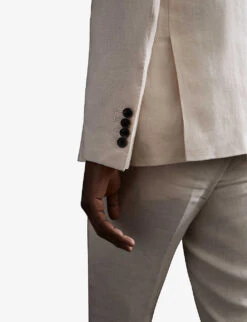 Reiss Kin Slim-fit Single-breasted Linen Blazer -KOOPES Clothing Shop R03962187 STONE ALT04