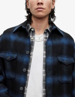 AllSaints Rotation Checked Oversized Woven Overshirt -KOOPES Clothing Shop R03962406 DARKINK ALT03