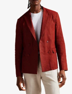 Ted Baker Shutton Double-breasted Wool And Linen-blend Blazer -KOOPES Clothing Shop R03978389 BURNTRED ALT02