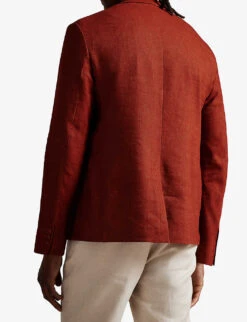 Ted Baker Shutton Double-breasted Wool And Linen-blend Blazer -KOOPES Clothing Shop R03978389 BURNTRED ALT03