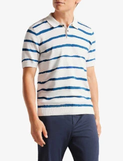 Ted Baker Cromer Stripe-print Cotton Polo -KOOPES Clothing Shop R03979656 ECRU ALT02