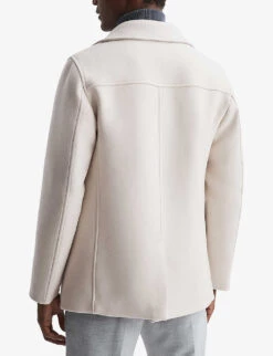 Reiss Wind Shearling-collar Wool-blend Pea Coat -KOOPES Clothing Shop R03988045 IVORY ALT03