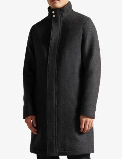 Ted Baker Icomb Funnel-neck Recycled-wool Blend Coat -KOOPES Clothing Shop R03995492 GREY ALT02