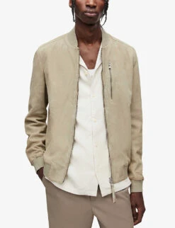 AllSaints Kemble Regular-fit Suede Bomber Jacket -KOOPES Clothing Shop R04002401 VINTAGEGREEN ALT02