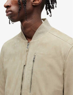AllSaints Kemble Regular-fit Suede Bomber Jacket -KOOPES Clothing Shop R04002401 VINTAGEGREEN ALT04