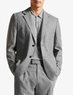 Ted Baker Yarm Single-breasted Virgin-wool Blend Flannel Blazer -KOOPES Clothing Shop R04003271 GREYMARL ALT02