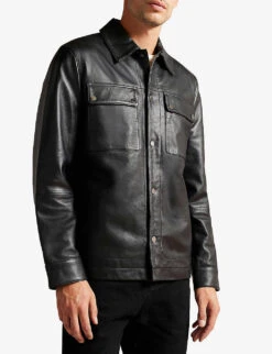 Ted Baker Garry Regular-fit Leather Shacket -KOOPES Clothing Shop R04003746 BLACK ALT02