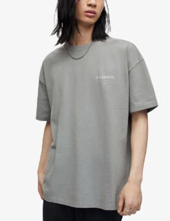 AllSaints Underground Oversized Logo-print Organic-cotton T-shirt -KOOPES Clothing Shop R04006599 METALLICGREY ALT02