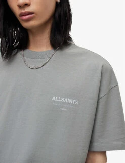 AllSaints Underground Oversized Logo-print Organic-cotton T-shirt -KOOPES Clothing Shop R04006599 METALLICGREY ALT04