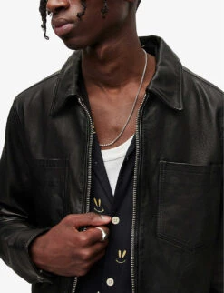 AllSaints Aloy Patch-pocket Leather Jacket 11 AllSaints Aloy Patch-pocket Leather Jacket -KOOPES Clothing Shop R04009236 BLACK ALT04