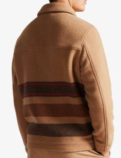 Ted Baker Carlby Striped Collared Recycled Wool-blend Jacket -KOOPES Clothing Shop R04011117 CAMEL ALT03