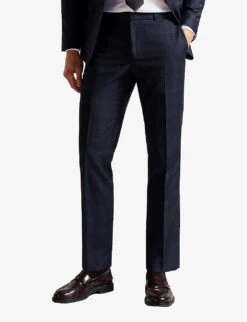 Ted Baker Meraets Check-print Slim-fit Wool-blend Trousers -KOOPES Clothing Shop R04011151 NAVY ALT02