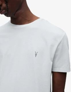 AllSaints Tonic Ramskull-embroidered Organic-cotton T-shirt -KOOPES Clothing Shop R04012405 SPABLUE ALT04