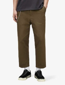 AllSaints Belo Straight-leg Cropped Organic-cotton Trousers -KOOPES Clothing Shop R04047281 KHAKIGREEN ALT02