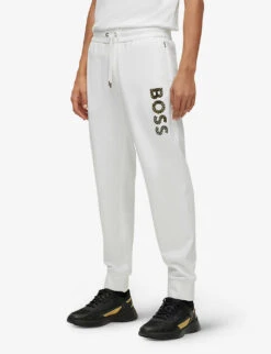 Boss Logo-print Straight-leg Cotton-jersey Jogging Bottoms -KOOPES Clothing Shop R04049052 WHITE ALT02