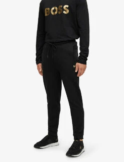 Boss Regular Fit Logo-embroidered Stretch Cotton-blend Jogging Bottoms -KOOPES Clothing Shop R04053347 BLACK ALT02