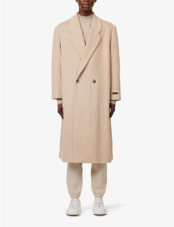Fear Of God Eternal Brand-patch Double-breasted Relaxed-fit Wool Coat -KOOPES Clothing Shop R04059467 BEIGE ALT02