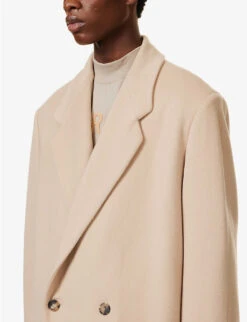 Fear Of God Eternal Brand-patch Double-breasted Relaxed-fit Wool Coat -KOOPES Clothing Shop R04059467 BEIGE ALT04