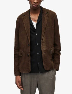 AllSaints Hoku Regular Fit Notch-lapel Suede Blazer -KOOPES Clothing Shop R04063293 CHOCOLATEBROW ALT02