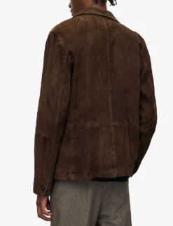 AllSaints Hoku Regular Fit Notch-lapel Suede Blazer -KOOPES Clothing Shop R04063293 CHOCOLATEBROW ALT03