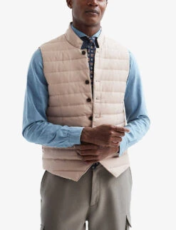 Reiss Parma Funnel-neck Quilted Woven Gilet -KOOPES Clothing Shop R04068027 STONE ALT02