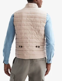 Reiss Parma Funnel-neck Quilted Woven Gilet -KOOPES Clothing Shop R04068027 STONE ALT03