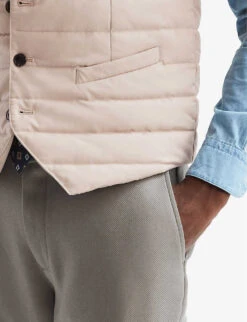 Reiss Parma Funnel-neck Quilted Woven Gilet -KOOPES Clothing Shop R04068027 STONE ALT04