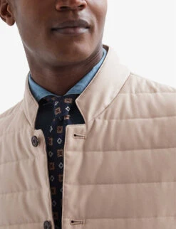 Reiss Parma Funnel-neck Quilted Woven Gilet -KOOPES Clothing Shop R04068027 STONE ALT05