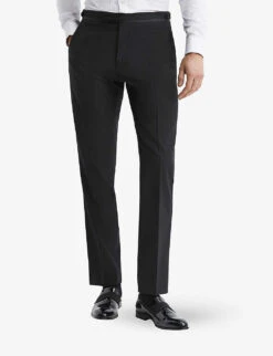 Reiss Poker Slim-fit Satin-trim Stretch-wool Blend Tuxedo Trousers 9 Reiss Poker Slim-fit Satin-trim Stretch-wool Blend Tuxedo Trousers -KOOPES Clothing Shop R04080300 BLACK ALT02