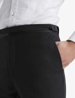 Reiss Poker Slim-fit Satin-trim Stretch-wool Blend Tuxedo Trousers 11 Reiss Poker Slim-fit Satin-trim Stretch-wool Blend Tuxedo Trousers -KOOPES Clothing Shop R04080300 BLACK ALT04