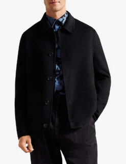 Ted Baker Collared Regular-fit Wool-blend Jacket -KOOPES Clothing Shop R04081028 NAVY ALT02