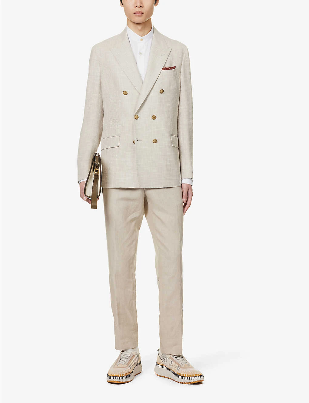 ELEVENTY Double-breasted Peak-lapel Regular-fit Wool, Cotton, Silk And Linen-blend Blazer 4 ELEVENTY Double-breasted Peak-lapel Regular-fit Wool, Cotton, Silk And Linen-blend Blazer - Image 2