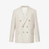 ELEVENTY Double-breasted Peak-lapel Regular-fit Wool, Cotton, Silk And Linen-blend Blazer -KOOPES Clothing Shop R04082513 SAND M