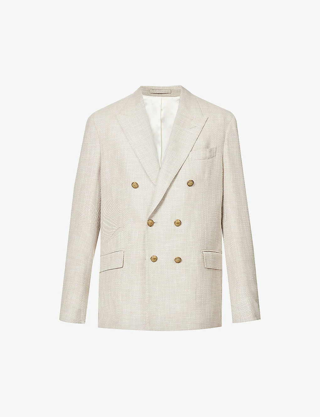 ELEVENTY Double-breasted Peak-lapel Regular-fit Wool, Cotton, Silk And Linen-blend Blazer 3 ELEVENTY Double-breasted Peak-lapel Regular-fit Wool, Cotton, Silk And Linen-blend Blazer