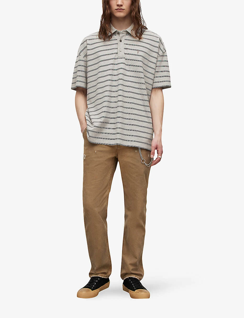 AllSaints Hayden Striped Oversized Organic-cotton Polo Shirt 4 AllSaints Hayden Striped Oversized Organic-cotton Polo Shirt - Image 2