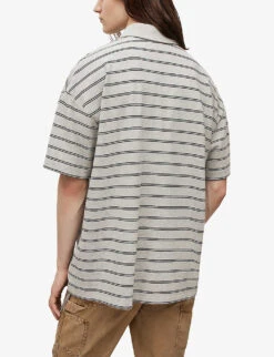 AllSaints Hayden Striped Oversized Organic-cotton Polo Shirt 10 AllSaints Hayden Striped Oversized Organic-cotton Polo Shirt -KOOPES Clothing Shop R04086634 GREYMARL ALT03
