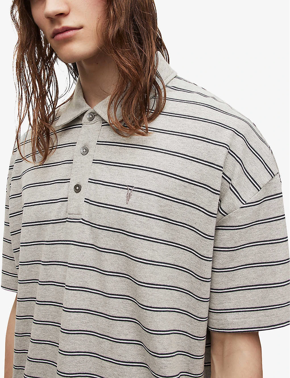 AllSaints Hayden Striped Oversized Organic-cotton Polo Shirt 7 AllSaints Hayden Striped Oversized Organic-cotton Polo Shirt - Image 5